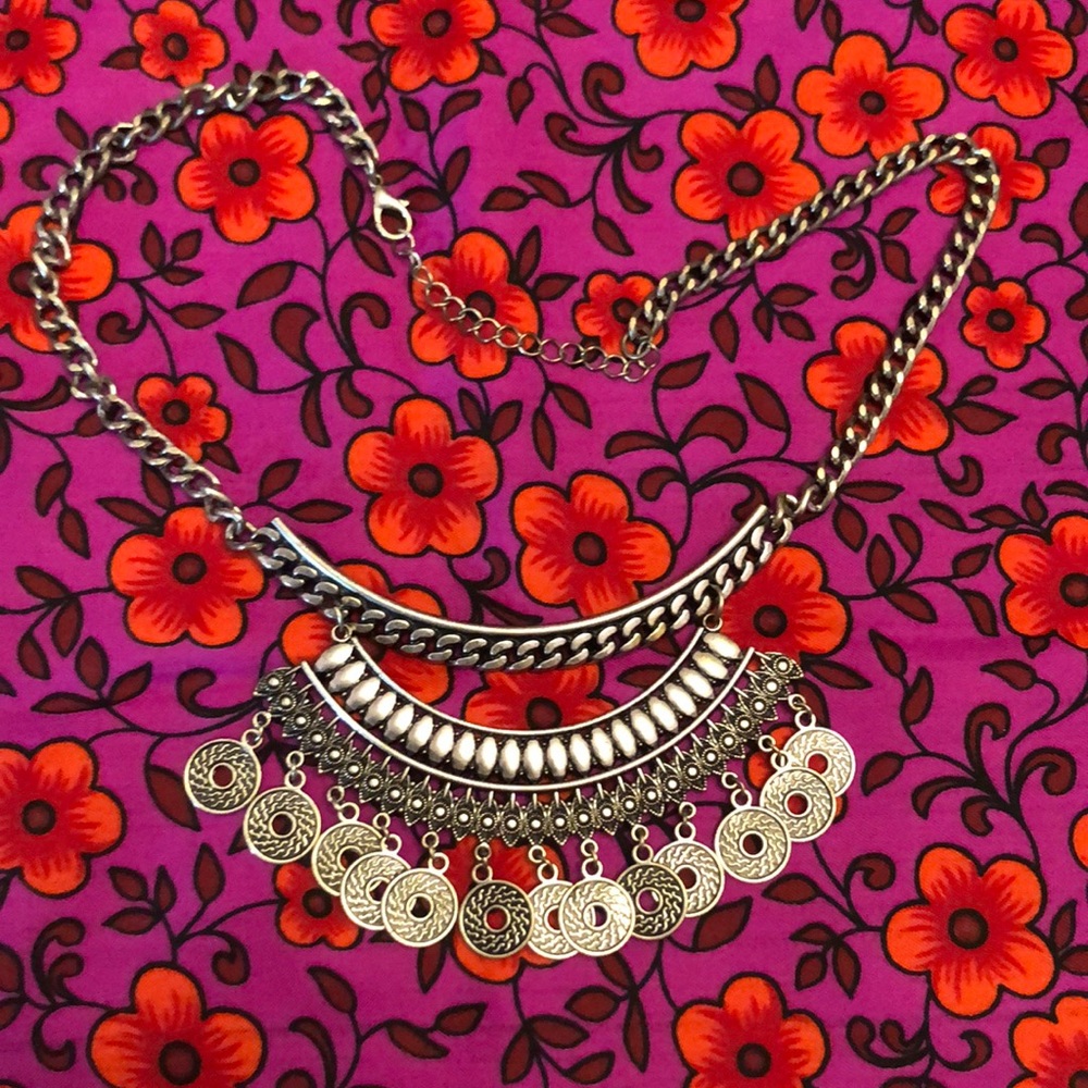 Silver Boho Hippie Tribal Kuchi Necklace